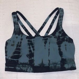 lululemon teal and black tie dye energy bra! sz 4